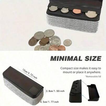 1pc Rhinestone Coin Box Car Coin Storage Box, High-End Decorative Item For Car Interior