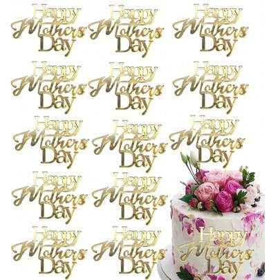 10 piezas de Toppers para cupcakes de espejo acrílico dorado con texto "Feliz Día de la Madre", decoraciones de cupcakes de espejo acrílico con texto "Feliz Día de la Madre", adecuado para el Día de la Madre, fiesta de cumpleaños de mamá, decoración de postre DIY, decoración de pastel del Día de la Reina, patrón de letra moderno de espejo acrílico dorado, decoración de pastel multifuncional, idea de decoración para fiesta de cumpleaños, recuerdo perfecto para celebrar a mamá