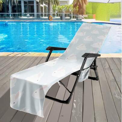 1 pieza Toalla de playa y funda para silla de playa con diseño lindo de conejo - Secado rápido, suave y absorbente de microfibra, adecuado para piscina o playa, liviano y lavable a máquina, se puede usar como bolso o toalla, toalla de playa multifuncional | Decoración de playa vibrante | Mezcla de microfibra