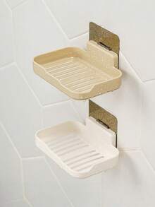 1pc No Drill Soap Dish, Bathroom Shower Soap Holder, Multifunctional Drain Rack, Adhesive Wall Mount Soap Saver - Multicolor - View 4