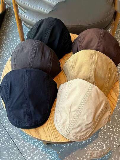 1pc Men's & Women's French Vintage Forward-Flap Beret For Large Head Circumference Versatile Artist Hat For Men & Women - Slimming Face Effect