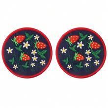 2片草莓图案刺绣布贴，带熨烫背胶，多用途缝纫贴花，适用于服装、牛仔布和草莓主题物品。 - A - 查看 7