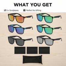 6PCS/Set Multi-Style Glasses Men And Women Classic Square Frame,With Colorful Lenses UV Protection Whether It Is Fishing, Cycling, Windproof, Sports, Driving Or Daily Outings, This Set Of Glasses Can Be Accurately Adapted,High-Quality Glasses, Whether For Gifts Or Personal Use, Glasses Wholesale You Can't Go Wrong,US Stock - QYYJ-T608 - 查看 5