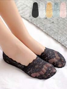 Women's Lace Invisible No-Show Shallow Mouth Socks Silicone Non-Slip Summer Low Cut Transparent Ankle Boat Socks - Multicolor - View 1