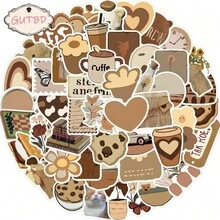 50 Piezas de Pegatinas Vintage Estéticas Marrones, Calcomanías Decorativas DIY Creativas de Dibujos Animados para Diarios, Agendas y Tabletas - 50 piezas - Ver 1