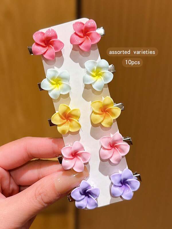 10pcs Colorful Cute Floral Hair Clips, Affordable Daily Hair Accessories