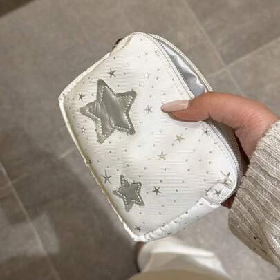 1pc Silver Star Portable Travel Women's Storage Bag, Multifunctional Handbag For Small Camera, Suitable For Outdoor Use