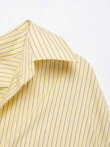 Camisa de seda holgada y casual de manga larga para mujer, talla grande, color amarillo mantequilla de verano, nueva colección primavera y otoño DEEKA - Rayas amarillas - Ver 3