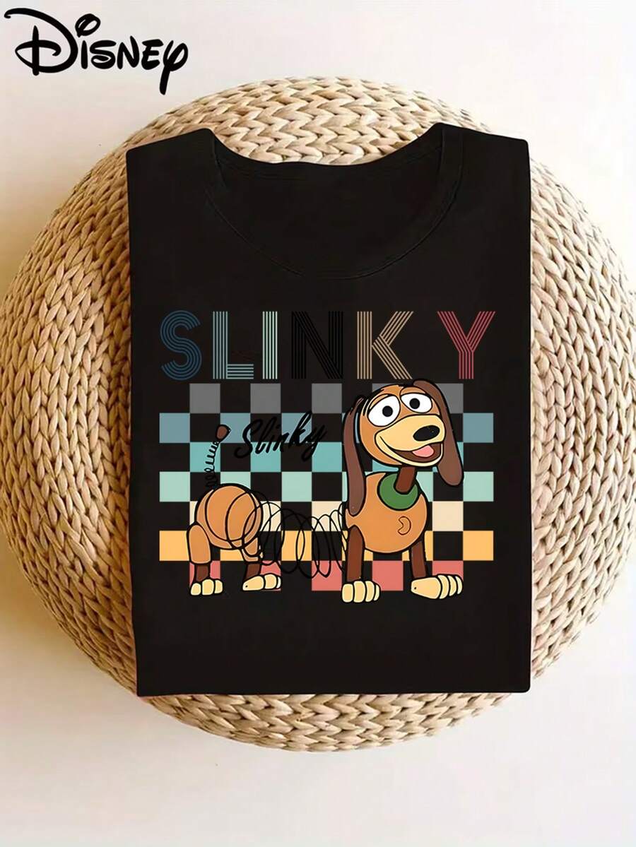 Authorized By Disney, Disney Printed With Toy Story Spring Dog Printed T-Shirt, Full Of American Retro Prints, Suitable For Everyday Street Wear, Necessary In Summer, And Also A Gift For Disney Lovers. - Black - View 1