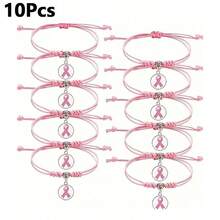 1/5/10pcs Pink Ribbon Woven Bracelets - Adjustable Jewelry Set For Women - Breast Cancer Awareness Month Support Gift - Multicolor - View 8