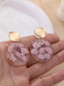 1 par de pendientes con flores naturales preservadas de estilo Ins, pendientes florales románticos franceses, versátiles para el trabajo y las citas - Rosa - Ver 7