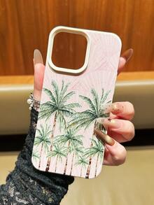 1 chiếc ốp lưng điện thoại TPU chống rơi, màu hồng nhạt, họa tiết cây dừa, vân vải màu be, tương thích với iPhone 11 12 13 14 15 16 17 Pro Max, A55/54/53/52/51, S25/24/23/22/21 Series - Nhiều màu - Xem 4