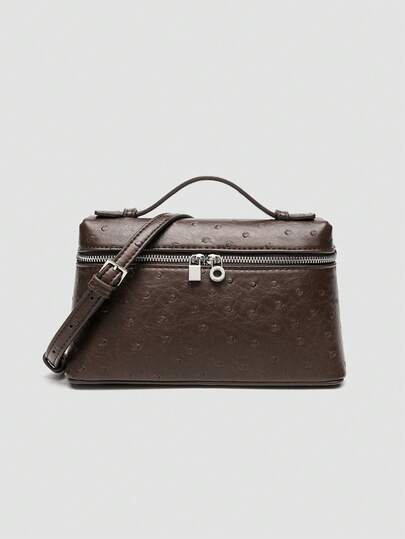 1 pieza Bolso cruzado cuadrado de unicolor con estampado de avestruz en PU, adecuado para el uso diario de moda de las mujeres, salidas, compras, fiestas, bolso elegante de mujer, bolso de mujer para ir al trabajo, opción ideal para el Día de San Valentín, cómodo y de moda, bolso de estilo elegante, opción de regalo personalizada, accesorio 2025, estilo de moda adecuado para todas las ocasiones, sensación de lujo asequible, bolso de fiesta rebelde, ideal para fiestas, bodas, galas, cenas/banquetes, bolso elegante de mujer