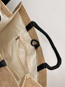 Bộ túi tote vải lanh in họa tiết "BAECH BAG", túi đeo vai tối giản dung tích lớn kèm túi đựng mỹ phẩm di động, túi đựng đồ dùng hàng ngày, túi mua sắm đa năng, túi quà tặng cá nhân hóa hoặc túi đựng bữa trưa. Thích hợp cho mua sắm, công sở, trường học, kỳ nghỉ. - Nhiều màu - Xem 6