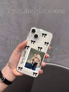 1个定制个性化照片、爱人名字、黑色蝴蝶结图案超薄透明TPU手机壳，适用于 17 Pro Max/16 Pro/15 Pro/14 Plus/13 Pro/12 Pro Max/11/Xs Max/8/7/6 Plus，高端商务，送给领导、朋友、父亲、母亲、男友、女友的礼物 - 白色 - 查看 7