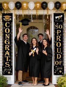 1 Pair Black & Gold 2026 Graduation Arch Couplet, Graduation Hanging Flag, Graduation Photography Prop, Graduation Porch Decor, Graduation Party Decor, Congratulations On Graduation Decor, 2026 Graduation Celebration Decor, Multifunctional Hanging Decoration For Porch, Indoor Courtyard, Indoor & Outdoor Party Decor - Black Gold - View 6