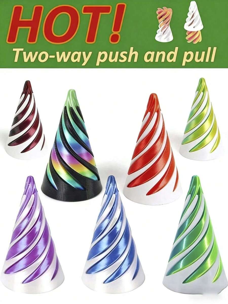15个3D打印双面螺旋锥 - 彩色渐变结构，适合作为生日礼物，金属纤维结构，玩具，感官玩具，复活节彩蛋填充物，立方体，减压玩具，随机发货 - 彩色 - 查看 1