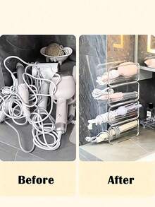 Transparent Acrylic Desktop Storage Rack Suitable For Bathroom Vanity To Store Hair Dryer Curling Iron Beauty Tools Bathroom Tiered Display Stand Home Storage & Display Shelf Storage Essentials - White - View 6