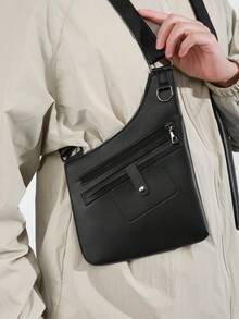 Functional PU Leather Tactical Chest Bag, Men's Multi-Pocket Utility Vest-Style Messenger Bag, Street Hip Hop Motorcycle Riding Phone Pouch, Tool Bag, Unisex Casual Concealed Carry Equipment Mini Bag - A - View 6