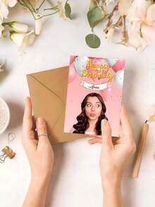 1pc Customizable Birthday Card, Personalized Birthday Card With Uploadable Photo, Suitable For Birthday, Retirement, Wedding Invitations And Other Occasions, DIY Fun Gift Card With Customizable Text And Photo, Personalized Gift - Multicolor - View 4