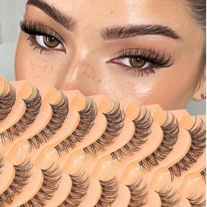 10 Paar Wimpern Flauschige Katzenaugen-Wimpern D-Curl Falsche Wimpern 3D-Volumen Komplettes Wimpernpaket Weiche Künstliche Wimpern