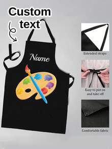 Personalized Apron, 1pc Customizable Name Artistic Paint Brushes & Palette Design Apron - Polyester, Embroidered Apron, Name Apron, Customized Name Apron, Personalized Apron, Chef Apron, Mom Apron, Baking Apron, Baking Gift, Chef Gift - Multicolor - View 2