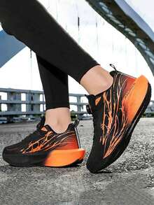 Giày chạy bộ nữ mùa xuân/hè phối lưới gradient, thoáng khí, thoải mái, buộc dây, nhẹ, giảm sốc, thời trang, giày thể thao thường ngày, giày chạy bộ phát sáng trong bóng tối. - Đen Cam Đỏ - Xem 4