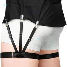 1对男士衬衫固定带，可调节弹性衬衫束带，带防滑锁扣，适用于军装 - 黑色 - 黑色 - 查看 5