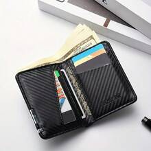 1pc Men's Fashion Carbon Fiber Pattern Wallet, Short Slim Design - Multi-Card Slots Business Minimalist Style Driving License And Credit Card Holder, Large Capacity Faux Leather Coin Purse, Suitable For Daily Use And Gifting - Black - View 6