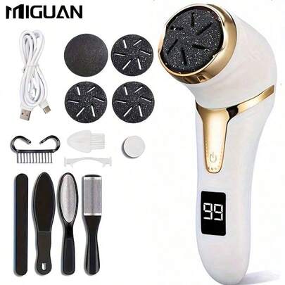 Máy mài gót chân điện sạc lại, máy chà chân điện tử cầm tay, bộ dụng cụ loại bỏ chai sần điện, chăm sóc chân chuyên nghiệp loại bỏ da chết, chai sần và nứt nẻ, quà tặng lý tưởng, dụng cụ làm móng chân điện hỗ trợ làm sạch toàn thân, dung lượng pin 1500mAh.