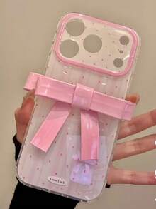 Pink White Bowknot Fashion Phone Case Niche Pink & White Striped Polka Dot 3D Bow Tie Design Phone Case Suitable Compatible With Iphone 17 Pro Max 16 New 15 Pro 14 PM Full Coverage Protection For Women Spring - Pink - View 5