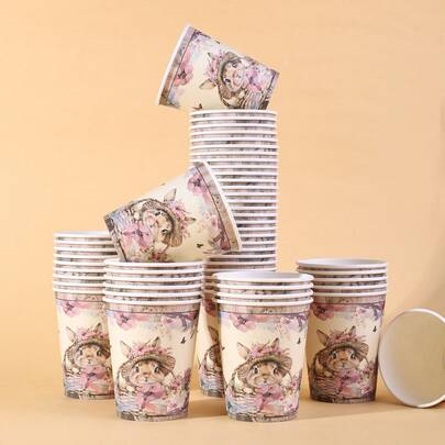 10 قطعة/20 قطعة/60 قطعة أكواب ورقية بنمط أرنب وزهور للربيع سعة 9 أونصة، أكواب حفلات يمكن التخلص منها مع أرنب جميل وقبعة وسلة بنمط مائي، أكواب ورقية بنمط أرنب وزهور الربيع لاحتفالات عيد الفصح وحفلات الربيع وحفلات استقبال العروس وحفلات الشاي في الحديقة