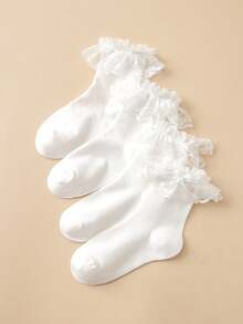 2pairs/set Women's Lace Trim Mid-calf Socks - White - View 8