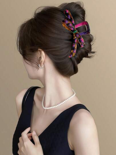 1pc Iridescent Dopamine Butterfly Claw Hair Clip, Suitable For Buns, Gentle On Hair, Comfortable To Wear, Ideal For Women's Daily, Casual, Dancing, Party, Travel And Special Occasions Hair Accessories,Fashion Claw Clips,Women Hair Clutch,Girls Hair Claw