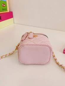 1pc Multi-Color Quilted Metallic Accent Bow Decor Shiny PU Leather Mini Structured Zipper Closure Crossbody Bag, Sweet Girl Style For Daily & Commute - Multicolor - View 6