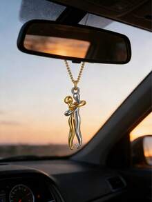 1pc Couple Hugging Car Rearview Mirror Pendant, Valentine's Day Gift, Dual-Tone Alloy Material Car Hanging Decor, Car Interior Accessory, Universal Car Interior Ornament, Romantic Couple Style Car Hanging Decor, Car Interior Decoration, Car Interior Pendant - A - View 2
