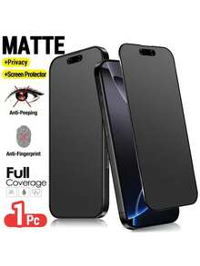 1pc Matte Privacy Screen Protector Compatible With Iphone 17 Pro Max 6.9 Inch, Non-Glass Material, Full Coverage Anti-Spy Anti-Glare Ceramic Film, Anti-Fingerprint, Compatible With Phone Case, Compatible With Iphone 17 Pro Max, 17 Air, 16 Pro Max/16 Pro/16 Plus/16/15 Pro Max/14 Pro Max/13 Mini/12/11/XS Max/XR/8+/7 Plus - Black - View 1