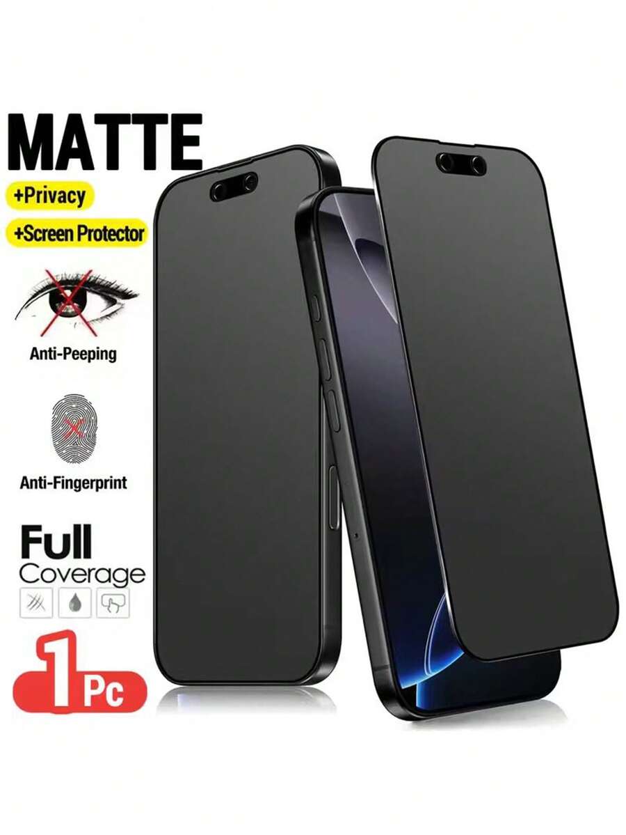 1pc Matte Privacy Screen Protector Compatible With Iphone 17 Pro Max 6.9 Inch, Non-Glass Material, Full Coverage Anti-Spy Anti-Glare Ceramic Film, Anti-Fingerprint, Compatible With Phone Case, Compatible With Iphone 17 Pro Max, 17 Air, 16 Pro Max/16 Pro/16 Plus/16/15 Pro Max/14 Pro Max/13 Mini/12/11/XS Max/XR/8+/7 Plus - Black - View 1