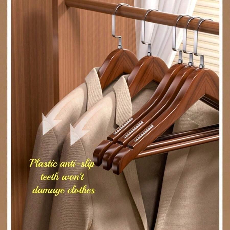 Hotel-Grade Wooden Non-Slip Seamless Wide-Shoulder Clothes Hanger For Home Organization And Closet Upgrade, Natural Wood Suit Hanger For Men And Women, Thick Coat Hanger For Shirts, Jackets, And Outerwear, Seamless Design Prevents Shoulder Dents, Wide Shoulder Profile Maximizes Storage Space, Ideal For Travel Or Home Use, Wardrobe Refresh, Elegant Nordic-Style Wood Hanger For Everyday Use, Premium Finish And Strong Load Capacity - View 1
