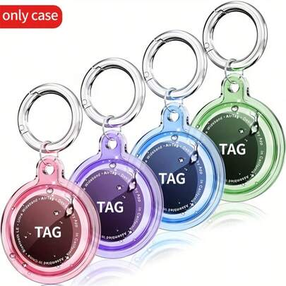 4个装防震防刮AirTag保护套，带钥匙扣，兼容宠物追踪、包包、钥匙和行李箱 - 透明 [不含AirTag]