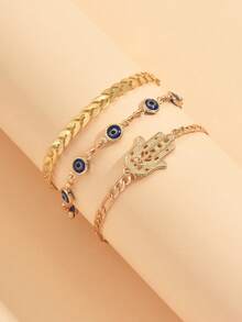 3pcs/Set Gelang Kaki Dekorasi Tangan Buddha dari Paduan Logam Misterius, Rantai Buatan Tangan Mata Jahat, Set Perhiasan Desain Modis Cocok untuk Pemakaian Sehari-hari Wanita, Liburan Pantai, Pesta, Festival Musik. Panjang Rantai Dapat Disesuaikan. - MultiWarna - View 3