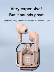 Nya TWS trådlösa hörlurar med transparent pekskärm och låg latens, typ C-laddning, Bluetooth 5.3 semi-in-ear trådlösa sporthörlurar med superlång batteritid - Rosa - Visa 9