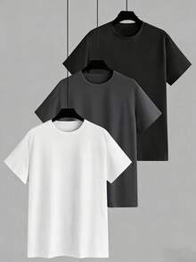 GRDR 3件套男士纯色休闲街头运动圆领短袖T恤，简约百搭，适合叠穿 - 彩色 - 查看 2