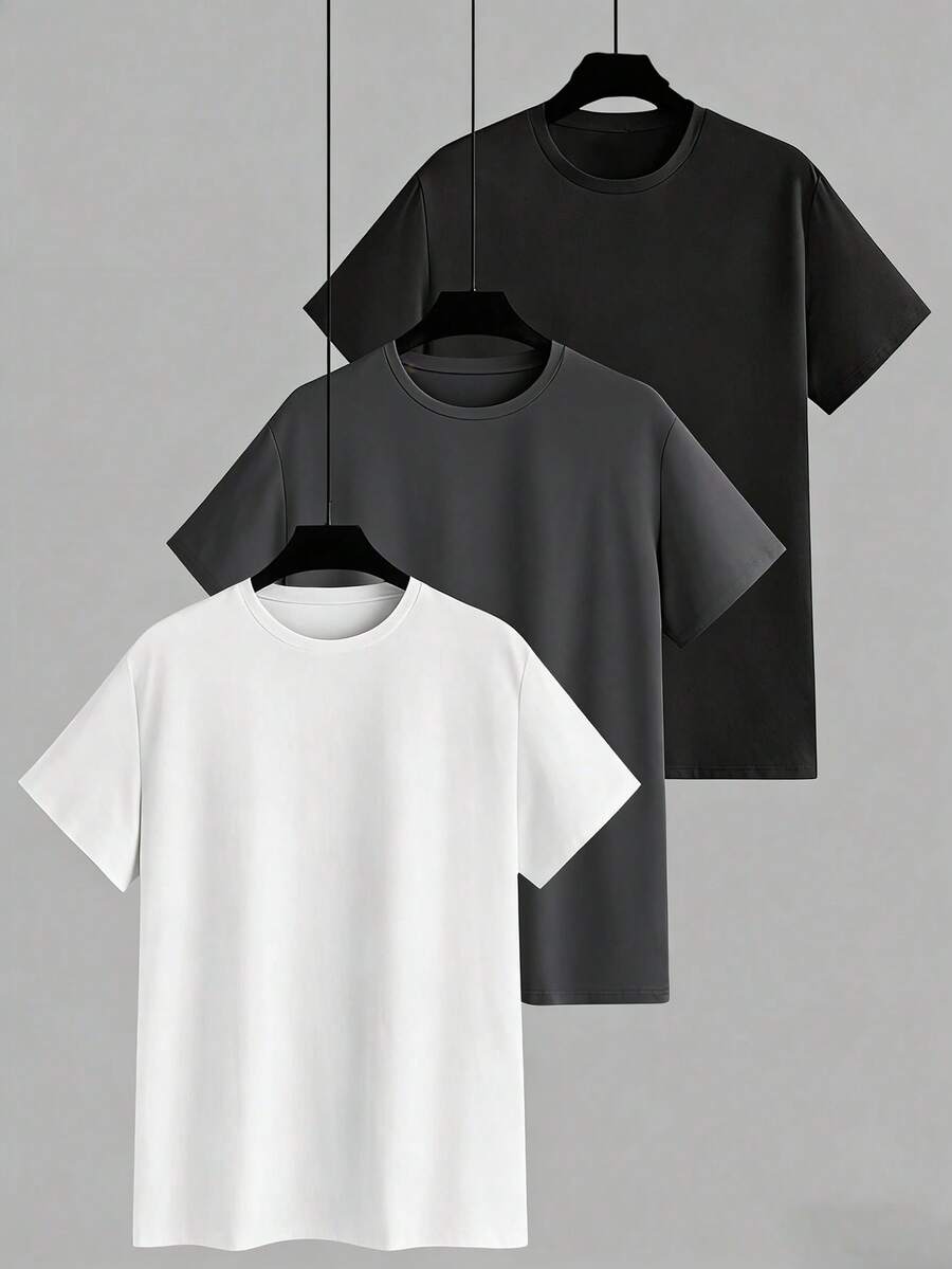 GRDR 3件套男士纯色休闲街头运动圆领短袖T恤，简约百搭，适合叠穿 - 彩色 - 查看 1