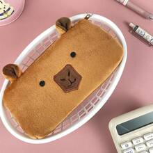 Large Capacity Capybara Plush Pencil Case With Keychain, Soft Stationery Holder, Coin Purse For Students - 7.87*5.12*0.98in, Capybara Pencil Case, Pen Bag, Portable, Cute - W - View 2