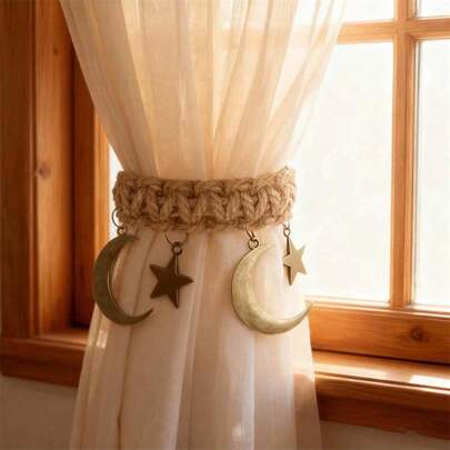 1/2 chiếc kẹp rèm kim loại hình ngôi sao và mặt trăng phong cách Boho, dây buộc rèm xoắn, thích hợp cho phòng khách, phòng ngủ, quà tặng ngày lễ.