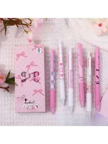 Set de 6 bolígrafos de gel con lazo rosa, punta fina de 0,5 mm, escritura suave, adecuados para oficina, escuela, adolescentes, adultos, exámenes, regalos festivos, Día de San Valentín, regalos para niños, bolígrafos de bola, papelería, vuelta al cole - Conjuntos - Ver 8