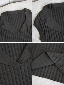 Summer New Old Money Style V-Neck Notched Collar Ribbed Knit Top – Slim Fit Ice Silk Blouse For Women - Dark Grey - View 11