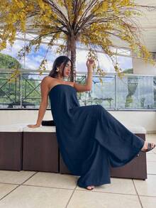 Long Romper Made Of Dune Fabric - Azul Marino - Ver 3