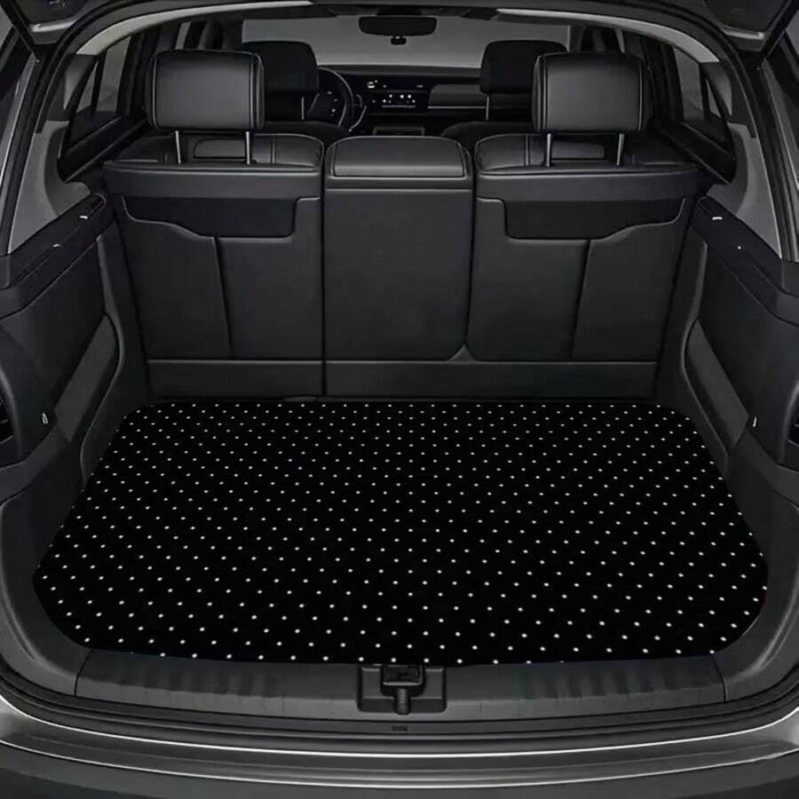 1 pieza Alfombra de baúl con estampado de lunares en blanco y negro - Forro de piso de poliéster duradero y práctico para viajes diarios, carga segura y elevación, alfombra de baúl de coche, accesorio interior de vehículo, regalo de Navidad - alfombrilla del maletero - Ver 1